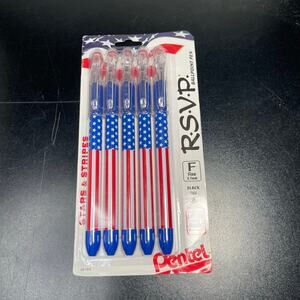 Pentel R.S.V.P. Stars & Stripes Ballpoint Pen Five Pack Black Ink New Patriotic